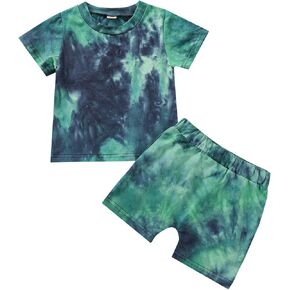 Toddler Kids Baby Girl Boy Tie Dye Summer Clothes Outfit Short Sleeve Shirt Top Shorts 2pcs Pajamas Set in Saudi Arabia
