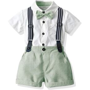 Baby Boy Gentleman Suspenders Outfit Short Sleeve Shirts Overalls Shorts Newborn Infant Summer Wedding Outfits Formal Suits in Saudi Arabia