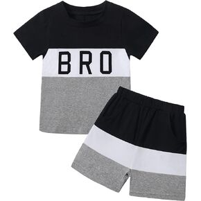 ملابس Ribabz للأطفال الصغار، ملابس للأولاد، تي شيرت صيفي بأكمام قصيرة مطبوع عليه حروف + سروال قصير مكون من قطعتين in Kuwait