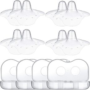 8 Pcs Contact Nipple Shield for Breastfeeding with Carrying Case Silicone Nipple Extender for Latch Difficulties or Flat or Inverted Nipples(Clear,24 mm/ 0.94 Inch)