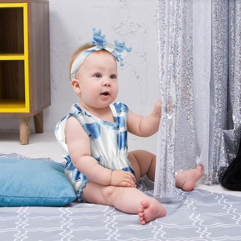 UNICOMIDEA بدلة قطعة واحدة للفتيات الصغيرات حديثي الولادة بدون أكمام من قطعة واحدة بوم بوم مع عصابة رأس 0-24 شهرًا in Kuwait