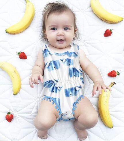 UNICOMIDEA بدلة قطعة واحدة للفتيات الصغيرات حديثي الولادة بدون أكمام من قطعة واحدة بوم بوم مع عصابة رأس 0-24 شهرًا in Kuwait