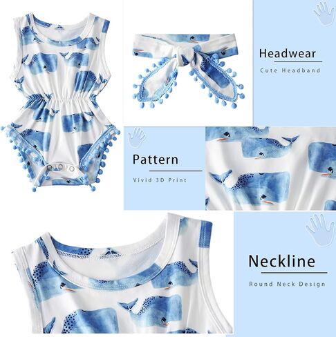 UNICOMIDEA بدلة قطعة واحدة للفتيات الصغيرات حديثي الولادة بدون أكمام من قطعة واحدة بوم بوم مع عصابة رأس 0-24 شهرًا in Kuwait