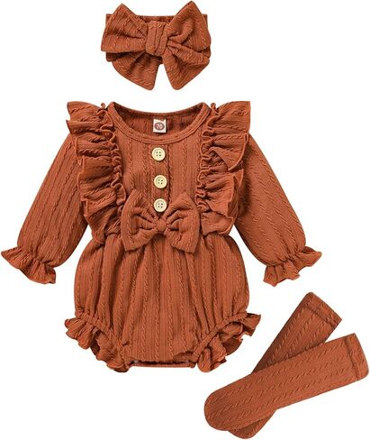 GRNSHTS Newborn Baby Girl Clothes Ruffle Solid Sweater Long Sleeve Romper+Hairband+Socks 3Pcs Fall Winter Outfits in Saudi Arabia