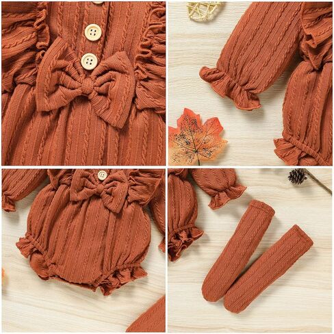 GRNSHTS Newborn Baby Girl Clothes Ruffle Solid Sweater Long Sleeve Romper+Hairband+Socks 3Pcs Fall Winter Outfits in Saudi Arabia