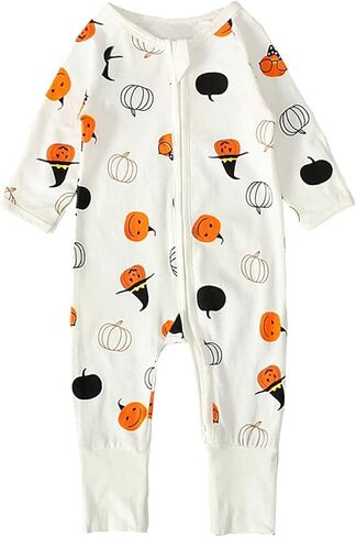 Noubeau Baby Boys Girls Halloween Clothes Newborn Ghost Long Sleeve Romper Toddler Pumpkin Print Jumpsuit Halloween Outfits in Saudi Arabia