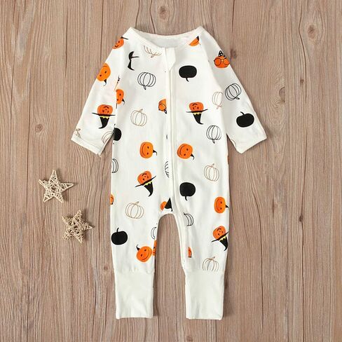 Noubeau Baby Boys Girls Halloween Clothes Newborn Ghost Long Sleeve Romper Toddler Pumpkin Print Jumpsuit Halloween Outfits in Saudi Arabia