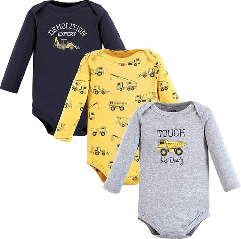 Hudson Baby baby girls Long-sleeve Bodysuits Hudson Unisex Cotton Long Sleeve Bodysuits Construction 3 Pack 6 Months, Construction 3-pack, 3-6 Months US in Saudi Arabia