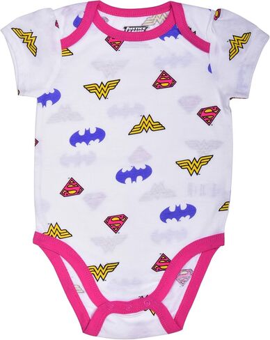 WARNER BROS DC Comics Girls’ Short Sleeve Bodysuit 5 Pack for Newborn and Infant – Purple/Pink/White/Blue/Red in Saudi Arabia