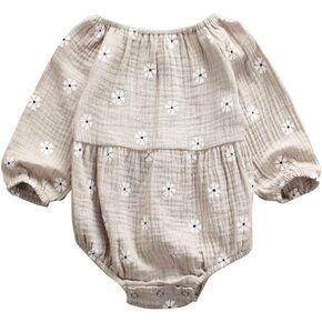 الوليد الطفل بنات الأزهار طباعة طويلة الأكمام جولة الرقبة خمر رومبير الرضع الكشكشة بذلة in Kuwait