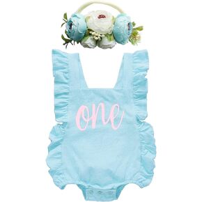 BGFKS Ruffle Sleeve Romper for Baby Girl, Toddler Girls 1st Birthday Bodysuit with Flower Headband. in Kuwait