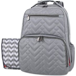Baby Essentials Fisher-Price Signature Morgan Quilted Backpack Diaper Bag with Changing Pad, Stroller Clips, Laptop Compartment (Gray) in Kuwait
