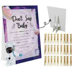 Astronaut Don't Say Baby Game （1 Sign And 50 Mini Natural Clothespins） Don't Say Baby Baby Shower Game, Baby Shower Decorations, Baby Shower Games Gender Neutral, Galaxy Planets Baby Shower (DS18) in Saudi Arabia