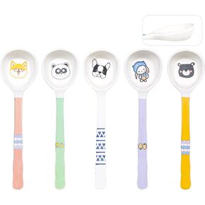Bamboo Kids Toddler Spoons Set, 5 Pack Toddler Utensils Cutlery Set | Child and Kids Feeding Flatware Set for Soup,Dinner, Dessert, BPA Free, Dishwasher Safe, NOT FIT FOR BABIES WITH SMALL MOUTH in Saudi Arabia