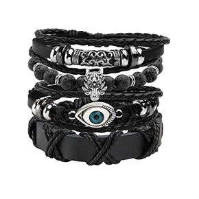 Milakoo 4 Pcs Braided Leather Bracelet for Men Women Lava Rock Beads Bracelet 8mm… in Saudi Arabia