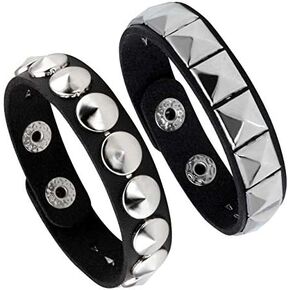 Manfnee 4Pack Punk Goth Bracelet for Man Women Leather Spike Rivet Metal Studded Wristbang Black in Saudi Arabia