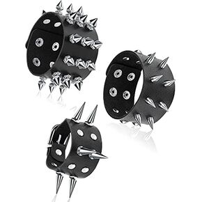 3 Pieces Leather Studded Punk Bracelet for Men Women 80s Studded Wristband Goth Punk Rock Bracelet Spike Rivet Cuff Bangle Unisex Metal for Halloween Party Favors Accessories