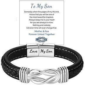 سوار من Coolvy To My Son من الأم، سوار من الجلد الأسود للرجال، الأم والابن مرتبطان إلى الأبد معًا هدايا التخرج في عيد الميلاد وعيد الميلاد، مجوهرات ملهمة من الجلد المضفر معصمه in Kuwait