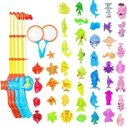 Magnetic Fishing Pool Toys Game, Water Table Bathtub Bath Toy - Pole Rod Floating Fish, Birthday Party Gifts for Toddler Age 3 4 5 6 Year Old, Kids Outdoor Toys in Kuwait