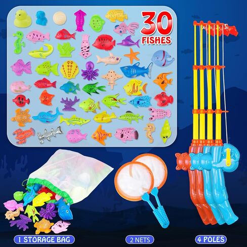 Magnetic Fishing Pool Toys Game, Water Table Bathtub Bath Toy - Pole Rod Floating Fish, Birthday Party Gifts for Toddler Age 3 4 5 6 Year Old, Kids Outdoor Toys in Kuwait
