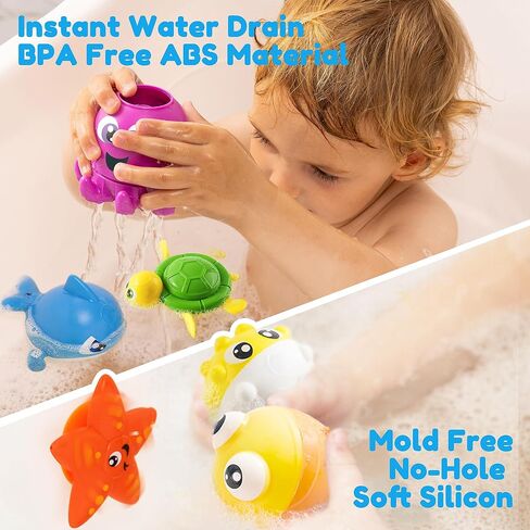 JOYIN Baby Bath Toy Set - Magnetic Fishing Toy with Fishing Rod, Wind-up Shark and Turtle, Mold-Free Soft Puffer & Clown Fish, Spinning Octopus and Starfish - Sensory Development for Infants & Toddler in Saudi Arabia