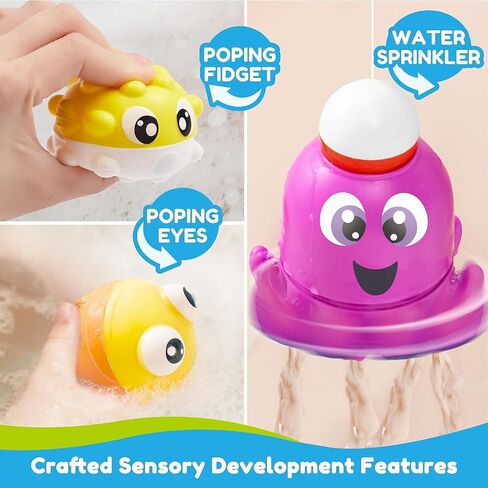 JOYIN Baby Bath Toy Set - Magnetic Fishing Toy with Fishing Rod, Wind-up Shark and Turtle, Mold-Free Soft Puffer & Clown Fish, Spinning Octopus and Starfish - Sensory Development for Infants & Toddler in Saudi Arabia