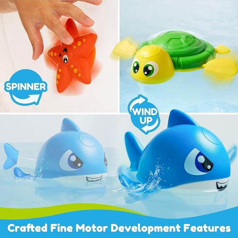 JOYIN Baby Bath Toy Set - Magnetic Fishing Toy with Fishing Rod, Wind-up Shark and Turtle, Mold-Free Soft Puffer & Clown Fish, Spinning Octopus and Starfish - Sensory Development for Infants & Toddler in Saudi Arabia