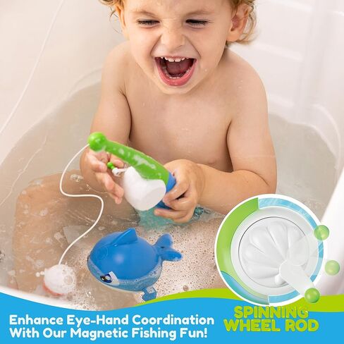 JOYIN Baby Bath Toy Set - Magnetic Fishing Toy with Fishing Rod, Wind-up Shark and Turtle, Mold-Free Soft Puffer & Clown Fish, Spinning Octopus and Starfish - Sensory Development for Infants & Toddler in Saudi Arabia