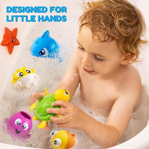 JOYIN Baby Bath Toy Set - Magnetic Fishing Toy with Fishing Rod, Wind-up Shark and Turtle, Mold-Free Soft Puffer & Clown Fish, Spinning Octopus and Starfish - Sensory Development for Infants & Toddler in Saudi Arabia