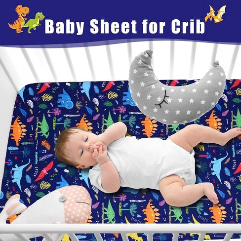 Cloele Dinosaur Fitted Crib Sheet for Baby Boys,Blue,1 Pack Baby Crib Sheet | 100% Polyester, For Standard Crib and Toddler Mattresses,Nursery Bed Sheet, in Saudi Arabia