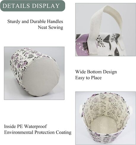 Collapsible Laundry Basket, Floral Printing Large Laundry Hamper for Baby Girls Kids Toys Clothes Organizer Foldable Storage Bin Waterproof Canvas Nursery Storage Basket with Handles (Purple) in Saudi Arabia
