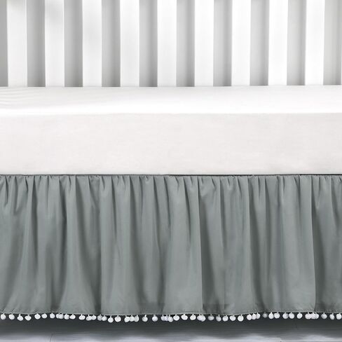 TILLYOU Pink Pleated Crib Bed Skirt for Baby Boys Girls, 100% Natural Soft Dust Ruffle, Standard Nursery Bedding Toddler Bedskirt Solid, 14" Drop in Kuwait