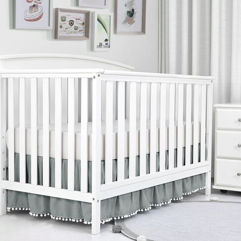 TILLYOU Pink Pleated Crib Bed Skirt for Baby Boys Girls, 100% Natural Soft Dust Ruffle, Standard Nursery Bedding Toddler Bedskirt Solid, 14" Drop in Kuwait