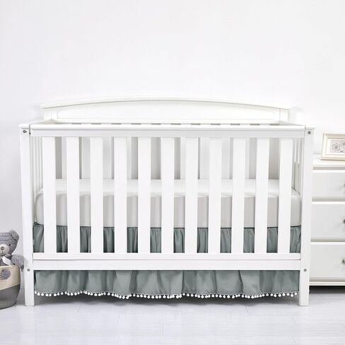 TILLYOU Pink Pleated Crib Bed Skirt for Baby Boys Girls, 100% Natural Soft Dust Ruffle, Standard Nursery Bedding Toddler Bedskirt Solid, 14" Drop in Kuwait