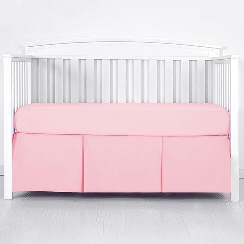 TILLYOU Pink Pleated Crib Bed Skirt for Baby Boys Girls, 100% Natural Soft Dust Ruffle, Standard Nursery Bedding Toddler Bedskirt Solid, 14" Drop in Kuwait
