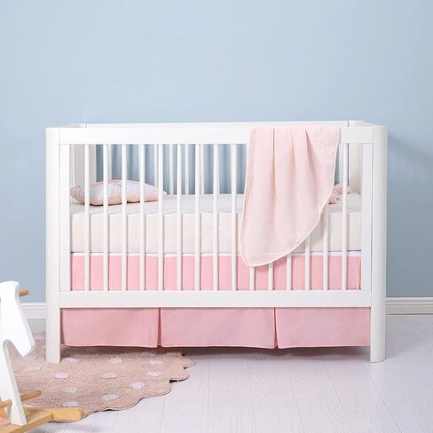 TILLYOU Pink Pleated Crib Bed Skirt for Baby Boys Girls, 100% Natural Soft Dust Ruffle, Standard Nursery Bedding Toddler Bedskirt Solid, 14" Drop in Kuwait