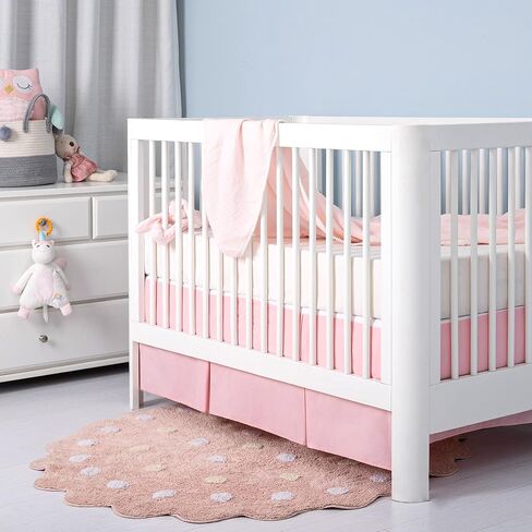 TILLYOU Pink Pleated Crib Bed Skirt for Baby Boys Girls, 100% Natural Soft Dust Ruffle, Standard Nursery Bedding Toddler Bedskirt Solid, 14" Drop in Kuwait