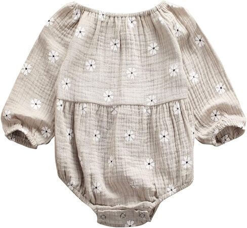 الوليد الطفل بنات الأزهار طباعة طويلة الأكمام جولة الرقبة خمر رومبير الرضع الكشكشة بذلة in Kuwait