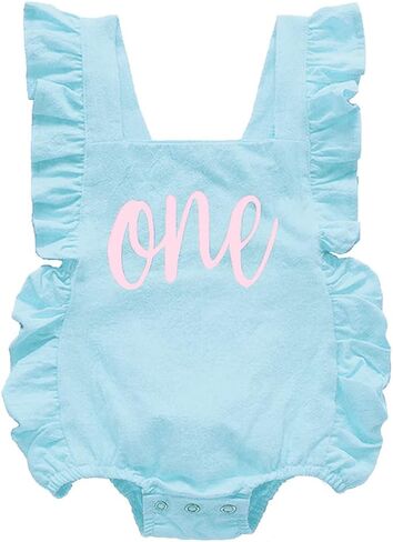 BGFKS Ruffle Sleeve Romper for Baby Girl, Toddler Girls 1st Birthday Bodysuit with Flower Headband. in Saudi Arabia