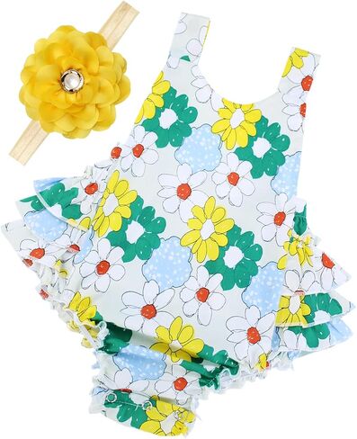 PrinceSasa Baby Girl's Floral Print Ruffles Romper Summer Clothes in Kuwait
