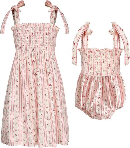 Colorful Childhood Baby Girls Summer Dress Toddler Strap Smocked Floral Boho Beach Dress Rompers Sisters Matching Outfits in Saudi Arabia
