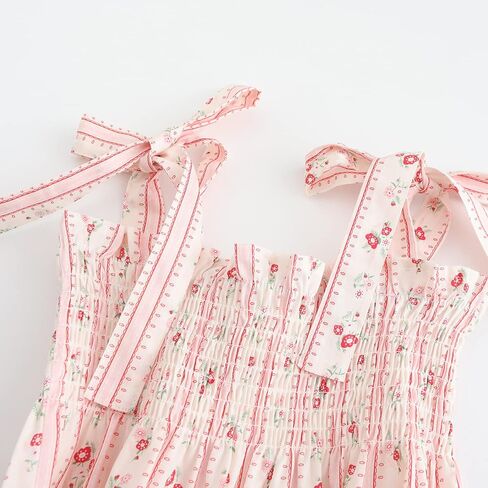 Colorful Childhood Baby Girls Summer Dress Toddler Strap Smocked Floral Boho Beach Dress Rompers Sisters Matching Outfits in Saudi Arabia