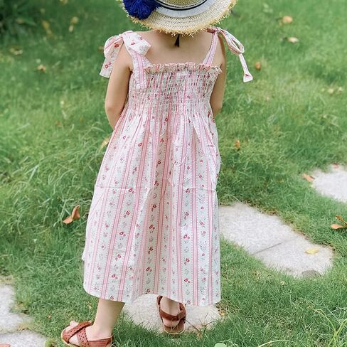 Colorful Childhood Baby Girls Summer Dress Toddler Strap Smocked Floral Boho Beach Dress Rompers Sisters Matching Outfits in Saudi Arabia