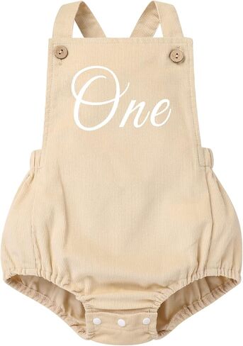 IBTOM CASTLE Baby Girls Boys One Birthday Party Romper Overalls Cake Smash Corduroy Sleeveless Backless Bodysuit Photo Shoot in Saudi Arabia