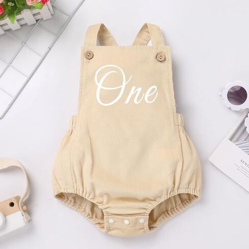 IBTOM CASTLE Baby Girls Boys One Birthday Party Romper Overalls Cake Smash Corduroy Sleeveless Backless Bodysuit Photo Shoot in Saudi Arabia