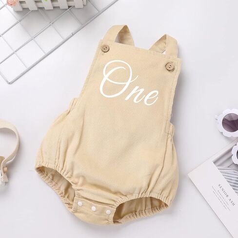 IBTOM CASTLE Baby Girls Boys One Birthday Party Romper Overalls Cake Smash Corduroy Sleeveless Backless Bodysuit Photo Shoot in Saudi Arabia