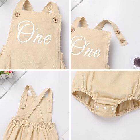 IBTOM CASTLE Baby Girls Boys One Birthday Party Romper Overalls Cake Smash Corduroy Sleeveless Backless Bodysuit Photo Shoot in Saudi Arabia