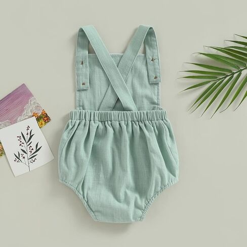 Newborn Baby Summer Romper Unisex Solid Color Button Jumpsuit Sleeveless Backless Overalls Outfits 1Pcs in Saudi Arabia