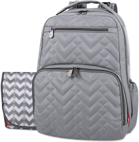 Baby Essentials Fisher-Price Signature Morgan Quilted Backpack Diaper Bag with Changing Pad, Stroller Clips, Laptop Compartment (Gray) in Kuwait