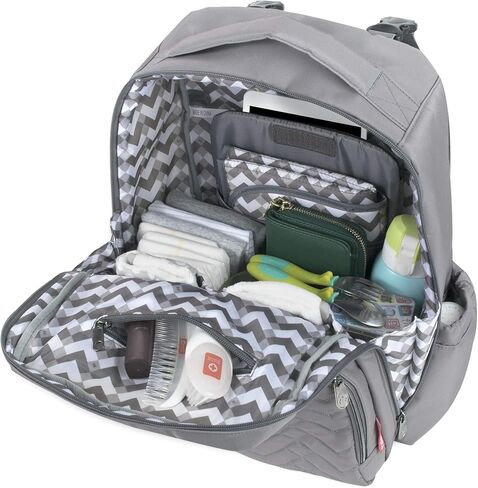 Baby Essentials Fisher-Price Signature Morgan Quilted Backpack Diaper Bag with Changing Pad, Stroller Clips, Laptop Compartment (Gray) in Kuwait